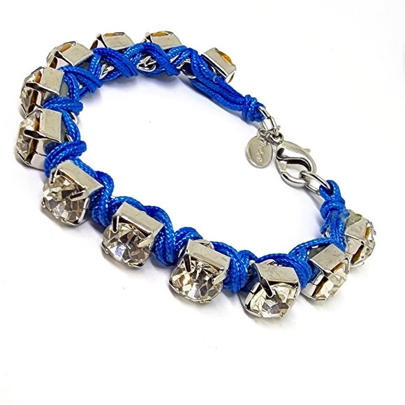 AEO Blue Woven Chunky Prong-set Rhinestone Lobster Clasp Bracelet - Picture 1 of 7